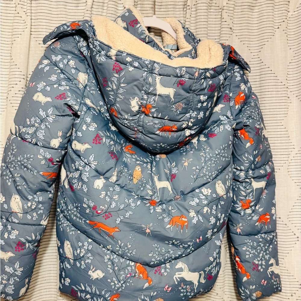 Mini Boden Blue Animal Print Puffer Jacket - Picture 2 of 5